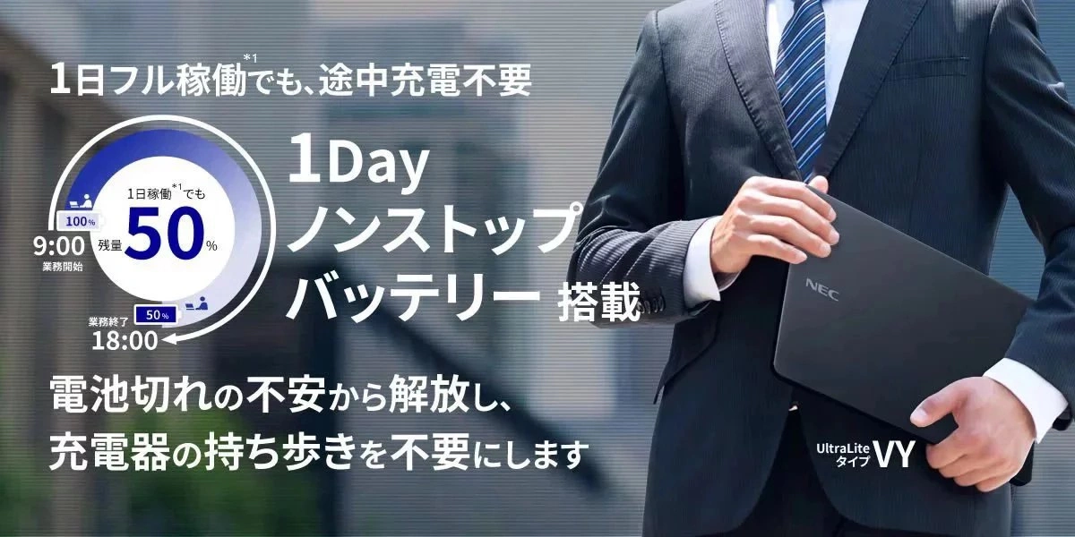 1dayノンストップバッテリー搭載